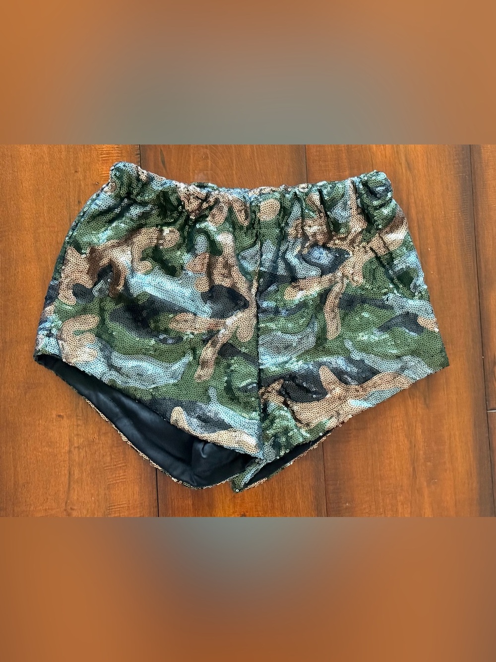 Sequin Camo Green Women's Shorts